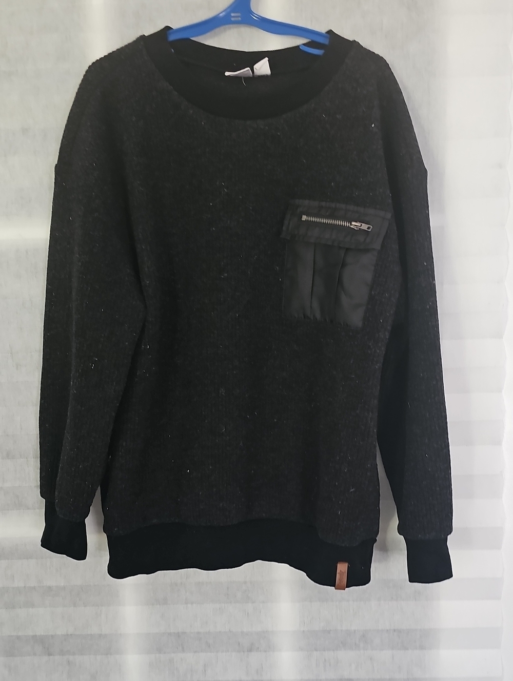 deux par deux Black Crewneck Sweater with Zip Pocket